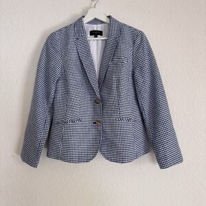 NWOT Talbots Women P 8 Gingham Linen Cotton Blazer Jacket Preppy Old Money